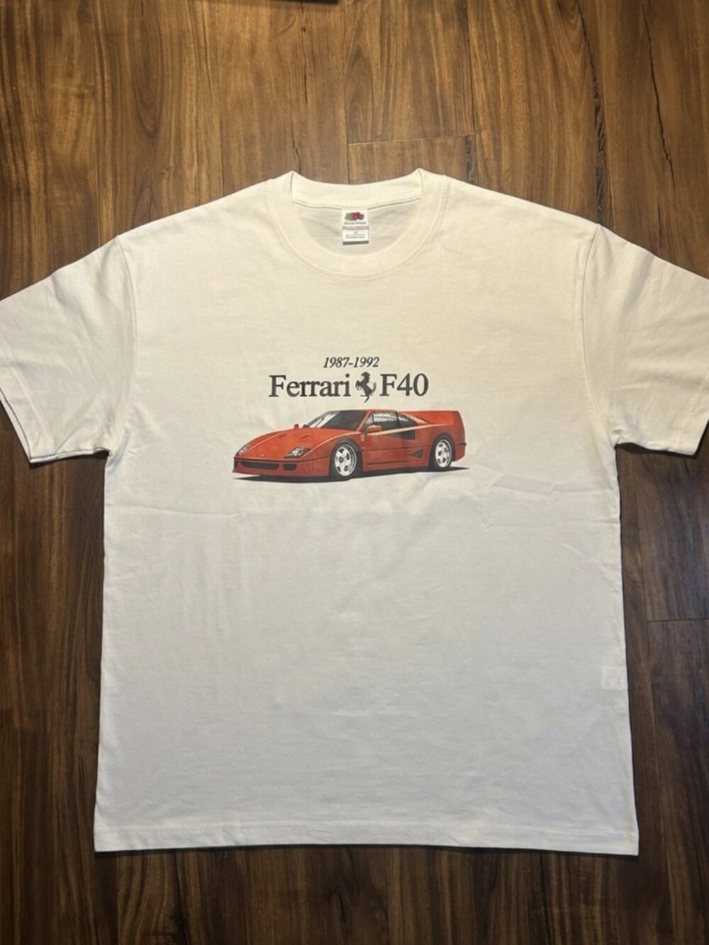 Ferrari White Tee with Red F40 Vintage Graphic